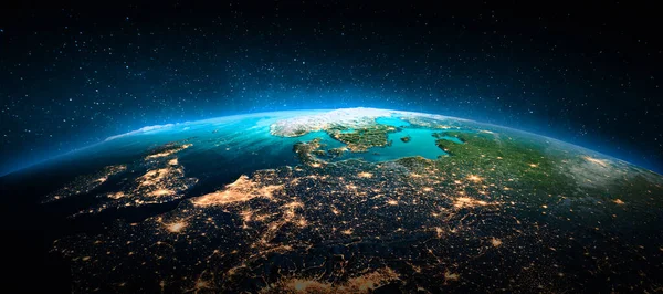 Uzaydan Batı Avrupa Görüntünün Elementleri Nasa Tarafından Döşenmiştir Oluşturma — Stok fotoğraf