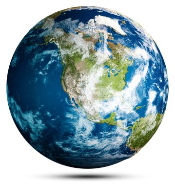 Dünya gezegeni Dünya harita küresi. Bu görüntünün elementleri NASA tarafından döşenmiştir. 3d oluşturma