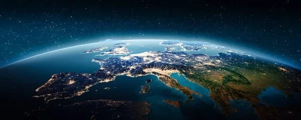 Avrupa Gece Gündüz Görüntünün Elementleri Nasa Tarafından Döşenmiştir Oluşturma — Stok fotoğraf