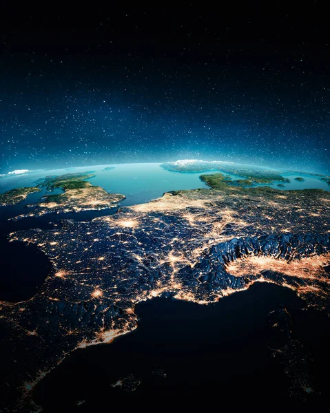 Franciaország Világít Űrből Kép Elemeit Nasa Bocsátotta Rendelkezésre Renderelés — Stock Fotó