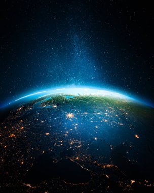 Geceleri dünya. Bu görüntünün elementleri NASA tarafından döşenmiştir. 3d oluşturma