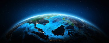 Uzaydan güney-doğu Asya. Bu görüntünün unsurları Nasa tarafından döşenmiştir. 3d render