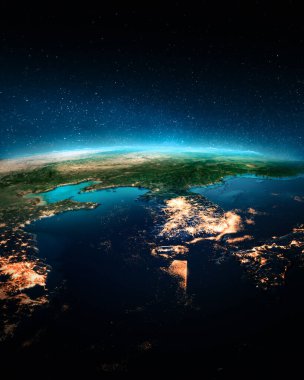 Kore ve Çin geceleri. Bu görüntünün elementleri NASA tarafından döşenmiştir. 3d oluşturma