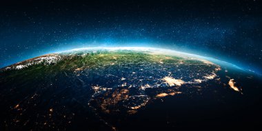 Çin şehir ışıkları. Nasa tarafından döşenmiş bu görüntü unsurları. 3D render
