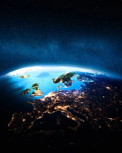 Mapa Nocturno Europa Elementos Esta Imagen Proporcionados Por Nasa Renderizado —  Fotos de Stock