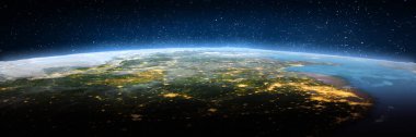 Çin, uzaydan manzara. Bu görüntünün elementleri NASA tarafından döşenmiştir. 3d oluşturma