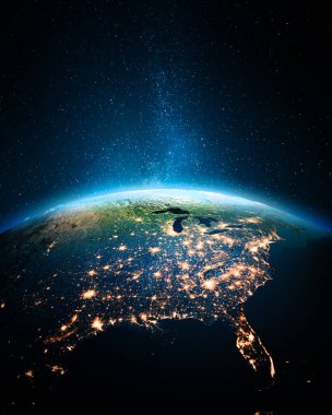 Geceleyin Birleşik Devletler. Bu görüntünün elementleri NASA tarafından döşenmiştir. 3d oluşturma