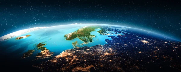 Europa Escandinava Por Noche Elementos Esta Imagen Proporcionados Por Nasa — Foto de Stock