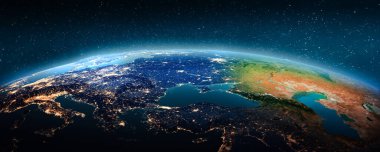Şehir ışıkları haritası. Bu görüntünün elementleri NASA tarafından döşenmiştir. 3d oluşturma