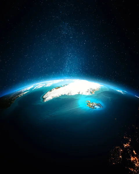 冰岛和格陵兰在晚上 这张照片的内容由Nasa提供 3D渲染 — 图库照片