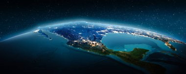 Meksika gece gündüz. Bu görüntünün elementleri NASA tarafından döşenmiştir. 3d oluşturma