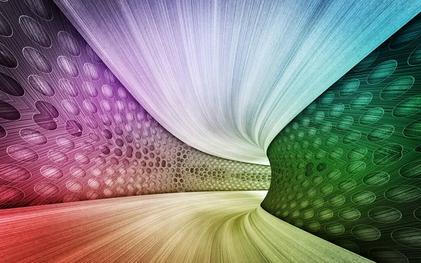 路彩虹金属概念隧道3D 渲染全景图 — 图库照片