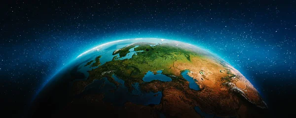 Föld Bolygó Európa Ázsia Kép Elemeit Nasa Bocsátotta Rendelkezésre Renderelés — Stock Fotó
