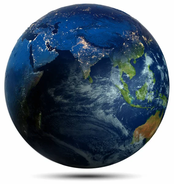 Planeten Jorden Stadsljus Vit Isolerad Delar Denna Bild Tillhandahålls Nasa — Stockfoto
