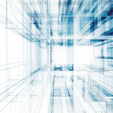 Soyut mimari. Görünüm arkaplan 3B görüntülemesini kavra