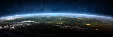 Kuzey Amerika, uzaydan manzara. Bu görüntünün elementleri NASA tarafından döşenmiştir. 3d oluşturma