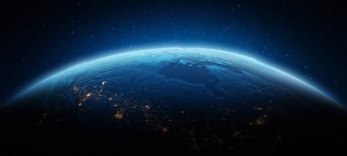 Kuzey Kanada şehir ışıkları. Bu görüntünün elementleri NASA tarafından döşenmiştir. 3d oluşturma