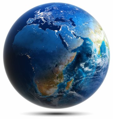 Dünya küresi - Afrika, Avrupa, Asya. Bu görüntünün elementleri NASA tarafından döşenmiştir. 3d oluşturma