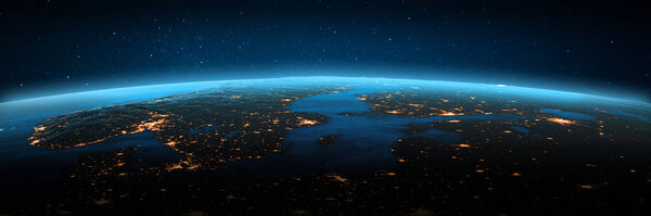 Norway, Sweden, Finland, Denmark city lights. Elements of this image furnished by NASA. 3d rendering