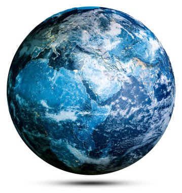 Bulutlar, okyanus ve kıta - Dünya gezegeni. Bu görüntünün elementleri NASA tarafından döşenmiştir. 3d oluşturma