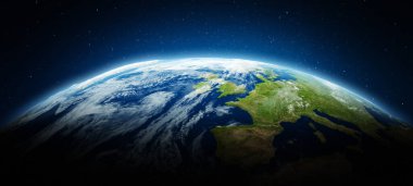 Atlantik, Avrupa - Dünya gezegeni. Bu görüntünün elementleri NASA tarafından döşenmiştir. 3d oluşturma