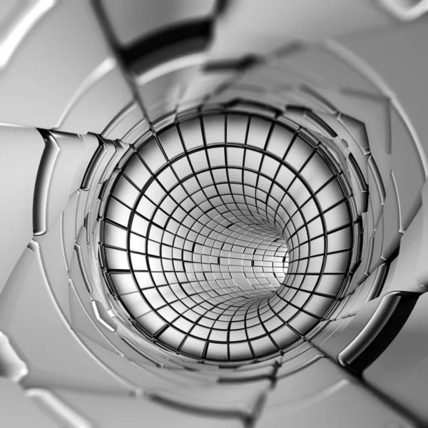 银色抽象隧道形状未来3D渲染 — 图库照片