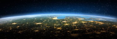 Birleşik Devletler, uzaydan manzara. Bu görüntünün elementleri NASA tarafından döşenmiştir. 3d oluşturma