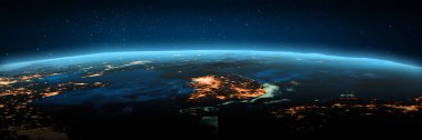 Güney Kore şehir ışıkları. Bu görüntünün elementleri NASA tarafından döşenmiştir. 3d oluşturma