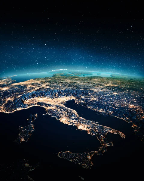 Talya Şehir Işıkları Uzaydan Geliyor Görüntünün Elementleri Nasa Tarafından Döşenmiştir — Stok fotoğraf