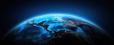 Gece vakti Orta Amerika. Bu görüntünün elementleri NASA tarafından döşenmiştir. 3d oluşturma