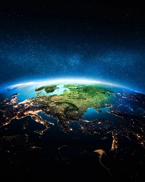 Közép Európa Éjszaka Kép Elemeit Nasa Bocsátotta Rendelkezésre Renderelés — Stock Fotó