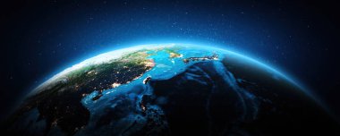 Asya - Çin, Japonya, Tayvan. Bu görüntünün elementleri NASA tarafından döşenmiştir. 3d oluşturma