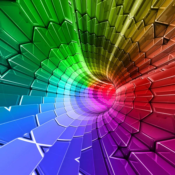 Forma Digital Túnel Abstracto Renderizado Colores Arco Iris —  Fotos de Stock