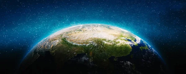 从太空看亚洲地球 这张照片的内容由Nasa提供 3D渲染 — 图库照片