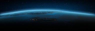 İzlanda, Grönland şehir ışıkları. Bu görüntünün elementleri NASA tarafından döşenmiştir. 3d oluşturma