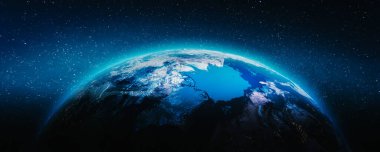 Dünya gezegeni bölgesi. Bu görüntünün elementleri NASA tarafından döşenmiştir. 3d oluşturma