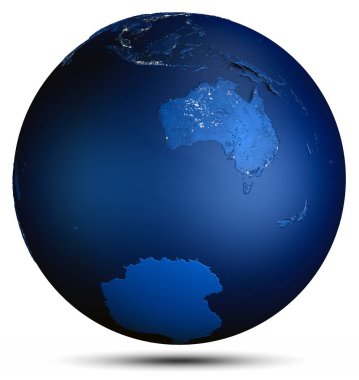 Dünya gezegeni ışıkları. Bu görüntünün elementleri NASA tarafından döşenmiştir. 3d oluşturma