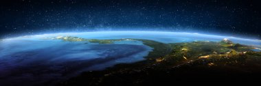 Panama Kanalı, uzaydan manzara. Bu görüntünün elementleri NASA tarafından döşenmiştir. 3d oluşturma