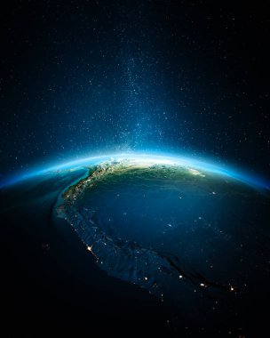 Güney Amerika geceleri. Bu görüntünün elementleri NASA tarafından döşenmiştir. 3d oluşturma