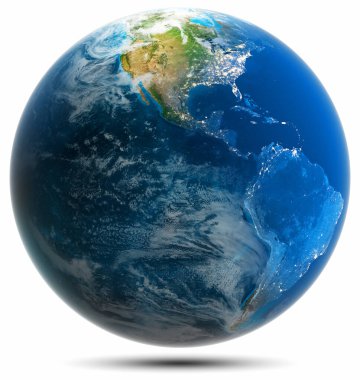 Dünya küresi - Amerika, beyaz soyutlanmış. Bu görüntünün elementleri NASA tarafından döşenmiştir. 3d oluşturma