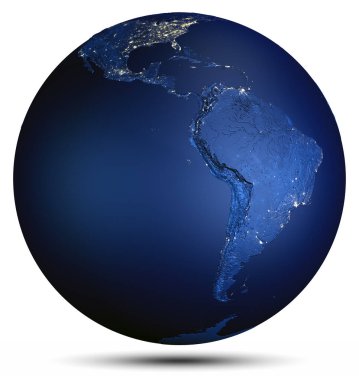 Planet Earth şehir ışıkları. Nasa tarafından döşenmiş bu görüntü unsurları. 3D render