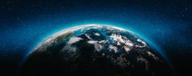 Dünya gezegeni, bulutlar. Bu görüntünün elementleri NASA tarafından döşenmiştir. 3d oluşturma