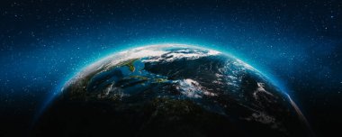 Dünya gezegeni bulutları ve okyanus. Bu görüntünün elementleri NASA tarafından döşenmiştir. 3d oluşturma