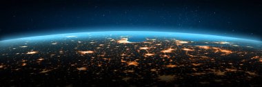 ABD, Amerika şehir ışıkları. Bu görüntünün elementleri NASA tarafından döşenmiştir. 3d oluşturma