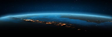 Endonezya, Java şehir ışıkları. Bu görüntünün elementleri NASA tarafından döşenmiştir. 3d oluşturma