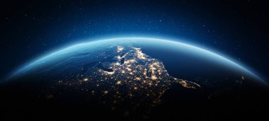 Usa şehir ışıkları. Bu görüntünün elementleri Nasa tarafından döşenmiştir. 3d oluşturma