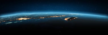 Hong Kong, Tayvan şehir ışıkları. Bu görüntünün elementleri NASA tarafından döşenmiştir. 3d oluşturma