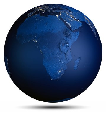 Dünya gezegeni ışıkları. Bu görüntünün elementleri NASA tarafından döşenmiştir. 3d oluşturma