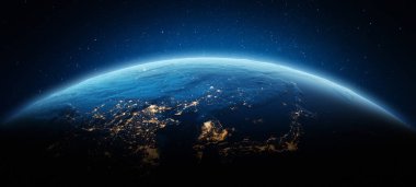 Asya - Çin, Kore, Japonya şehir ışıkları. Bu görüntünün elementleri NASA tarafından döşenmiştir. 3d oluşturma