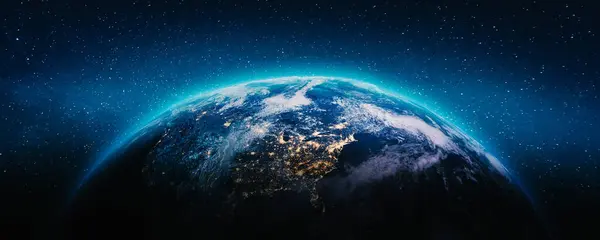 Planeten Jorden Stadens Ljus Delar Denna Bild Från Nasa Rendering Stockbild